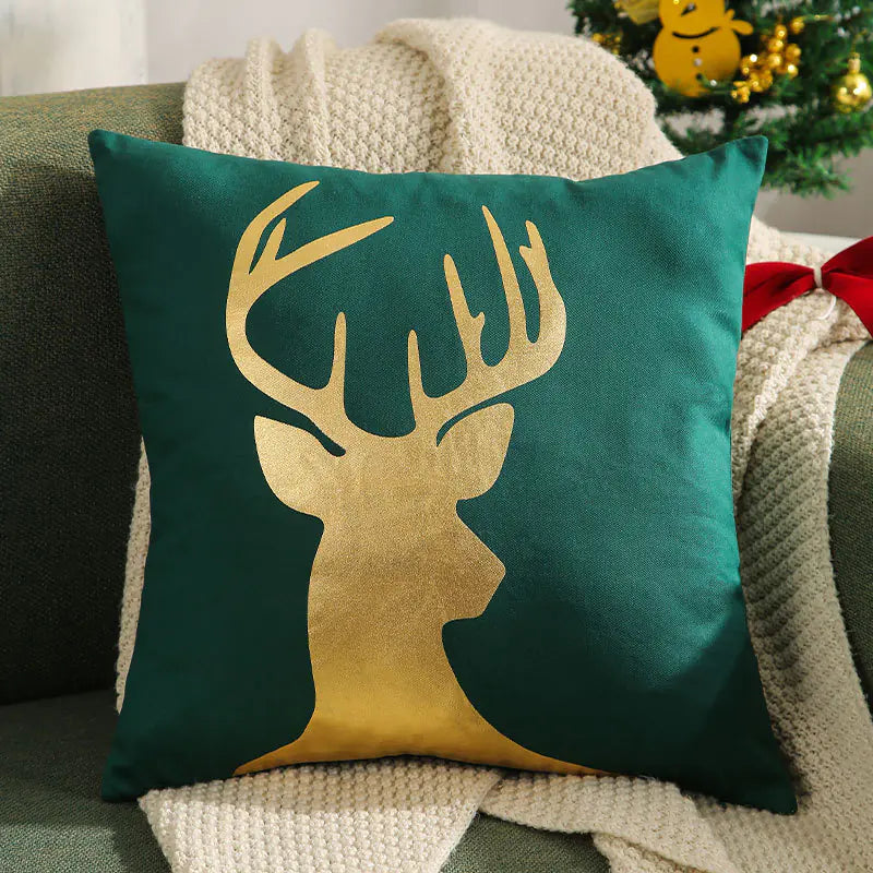 Christmas Tree Gold Foil Deer Cushion Cover 45x45 cm