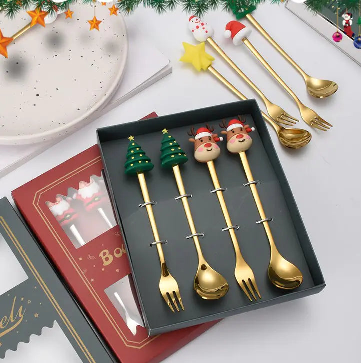 Christmas Spoon and Fork Set - Cute Cartoon Tableware