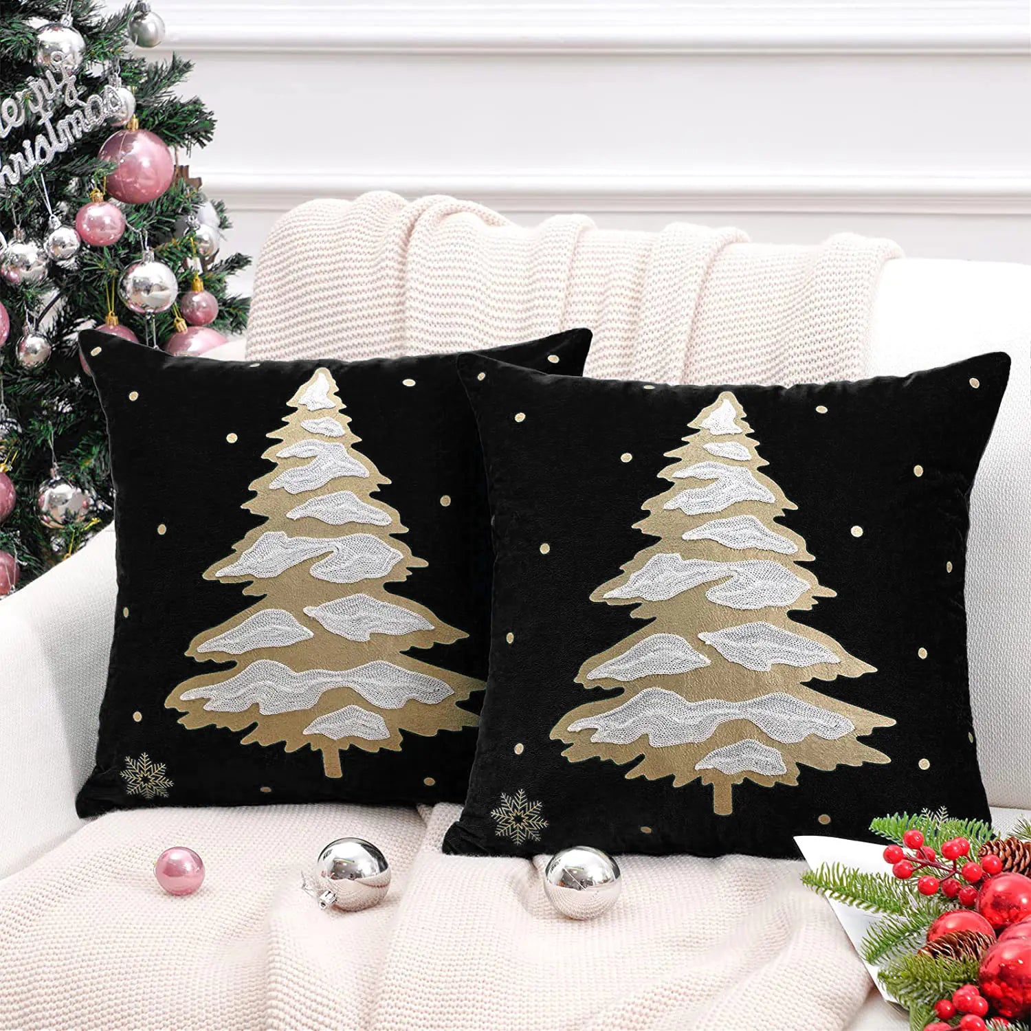 Christmas Tree Gold Foil Deer Cushion Cover 45x45 cm