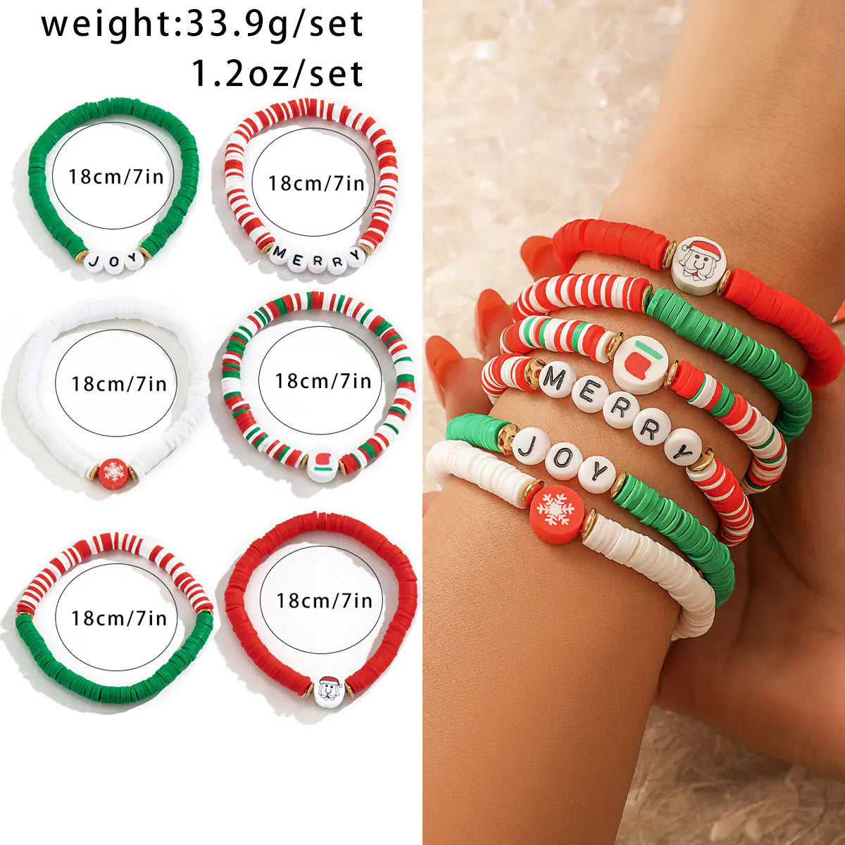 European American Christmas Letters Beaded Bracelet Set