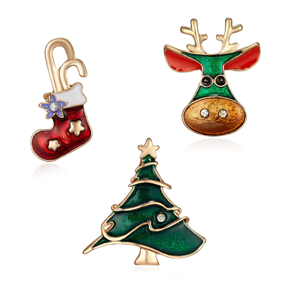 Fashionable Christmas Tree and Reindeer Brooch Set (3PCS)