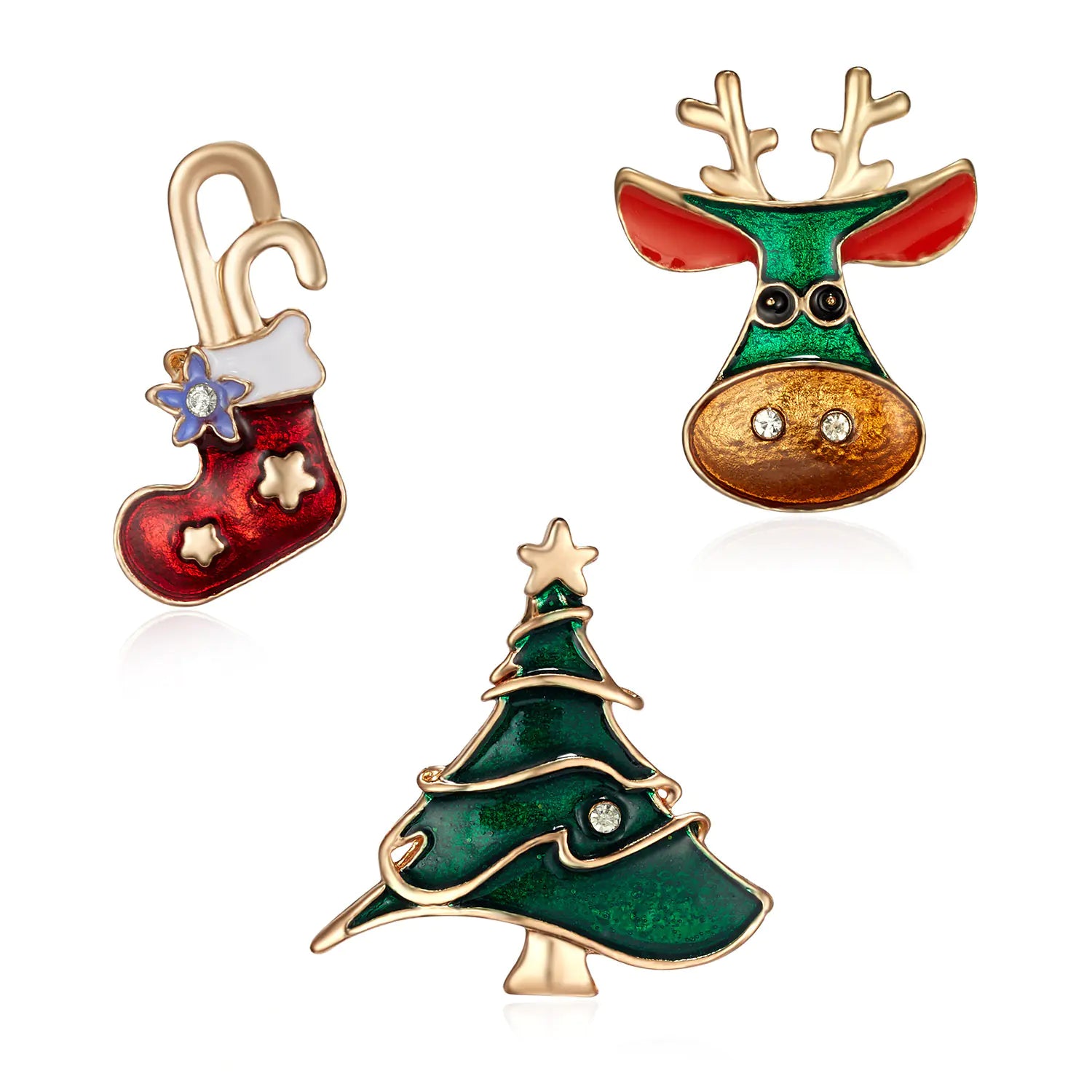 Fashionable Christmas Tree and Reindeer Brooch Set (3PCS)