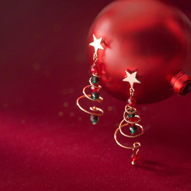 S925 Silver Rotating Christmas Tree Earrings for Women