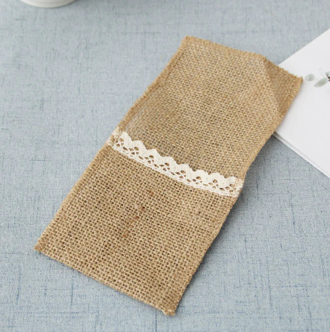 Burlap Lace Knife Fork Bag for Weddings and Christmas