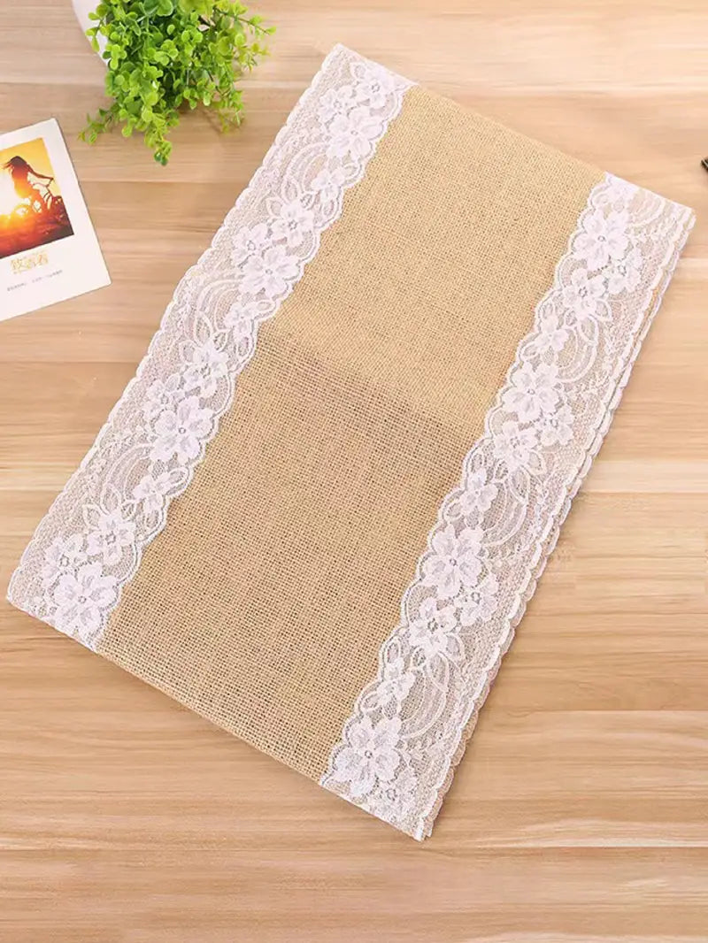 Lace Trim Linen Table Runner for Christmas & Weddings