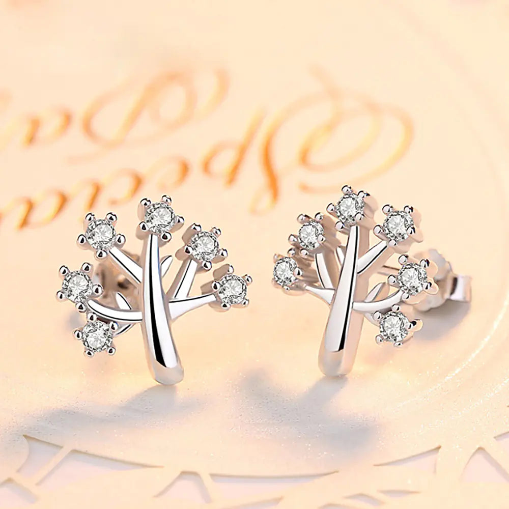 S925 Silver Christmas Tree Earrings with Diamonds