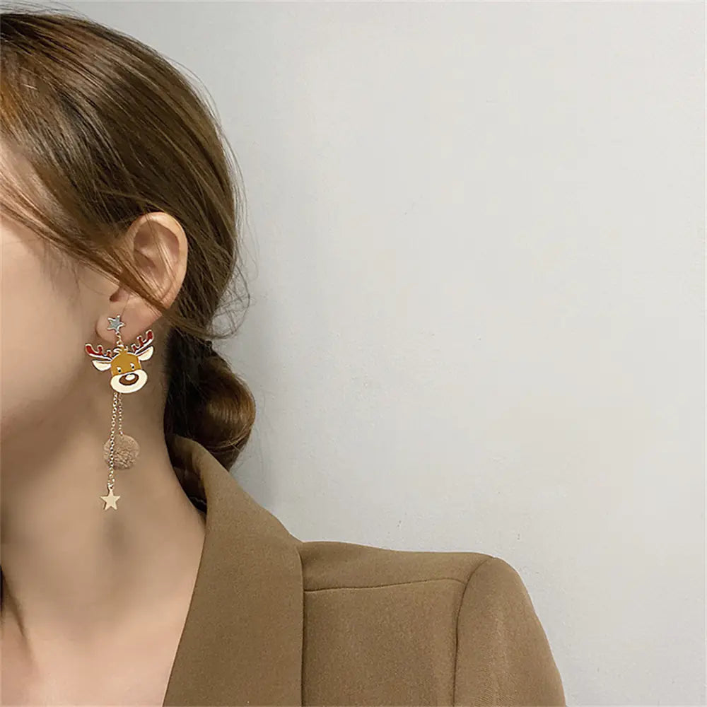 Women's Christmas Elk Bow Earrings with Long Tassels