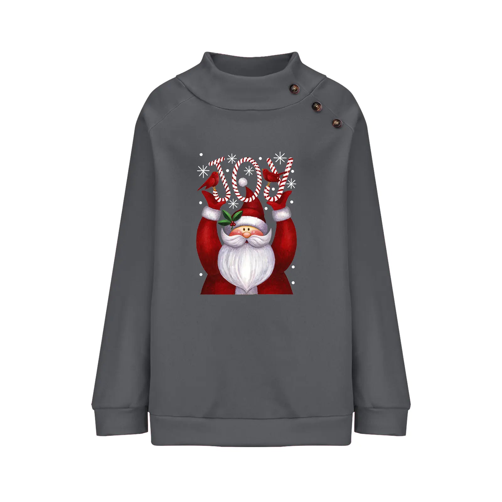 Printed Button Christmas Long Sleeve Sweatshirt for Women