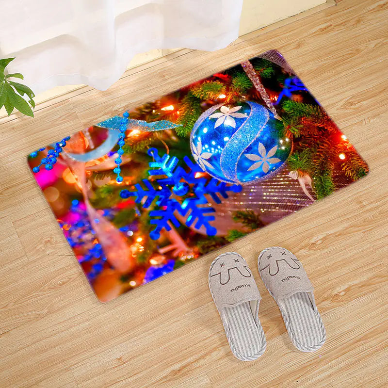 Fleece Christmas Door Mat and Non-Slip Bathroom Rug