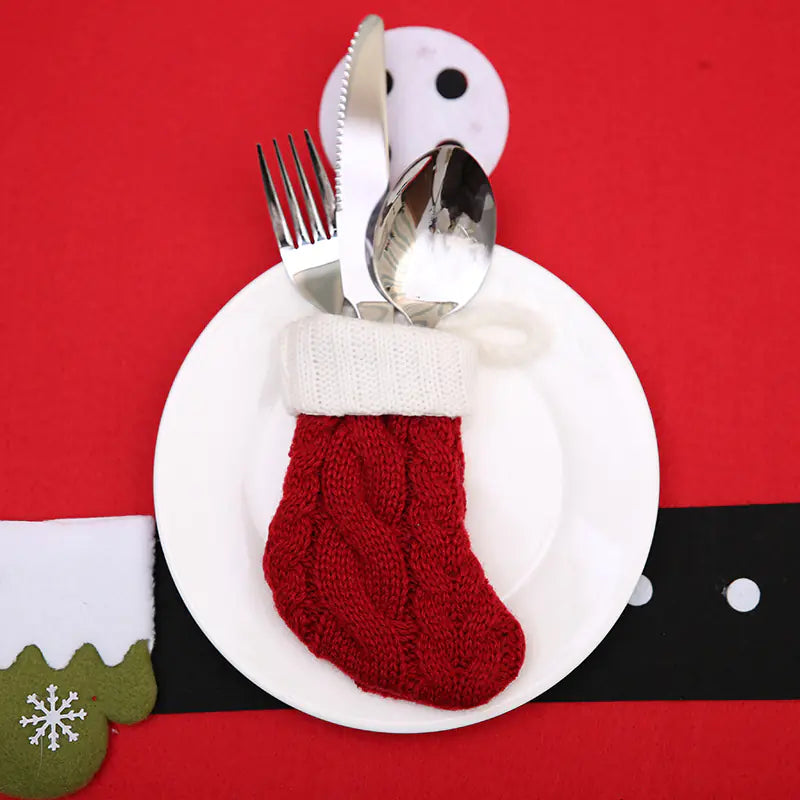 Knit Christmas Stockings and Holiday Table Decor Set