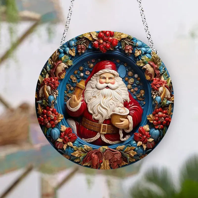 2024 New Christmas Ceramic Santa Acrylic Hanging Decor
