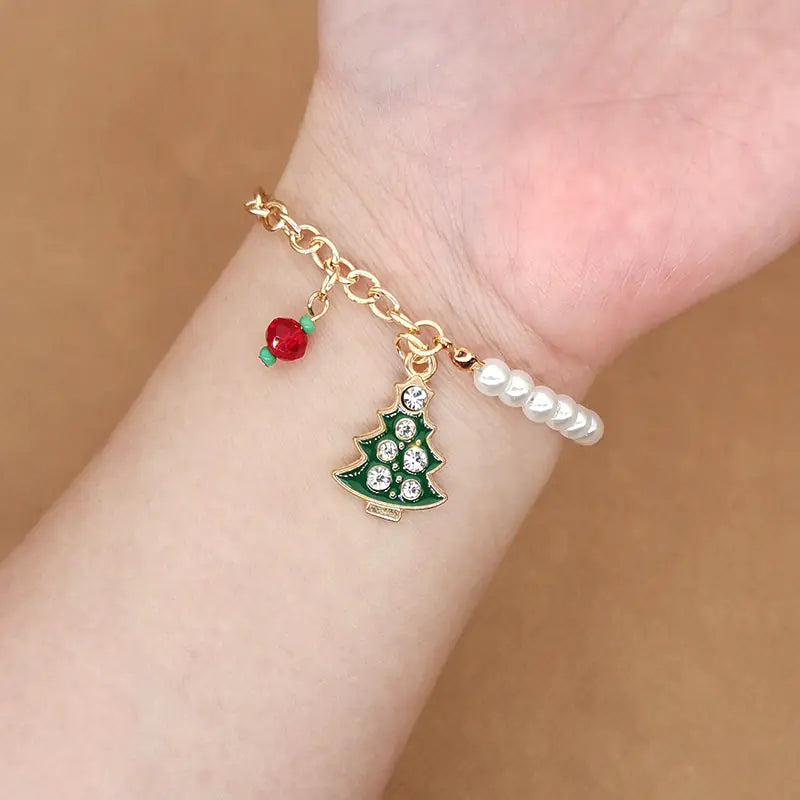Christmas Bracelet with Snowman, Elk, and Snowflakes