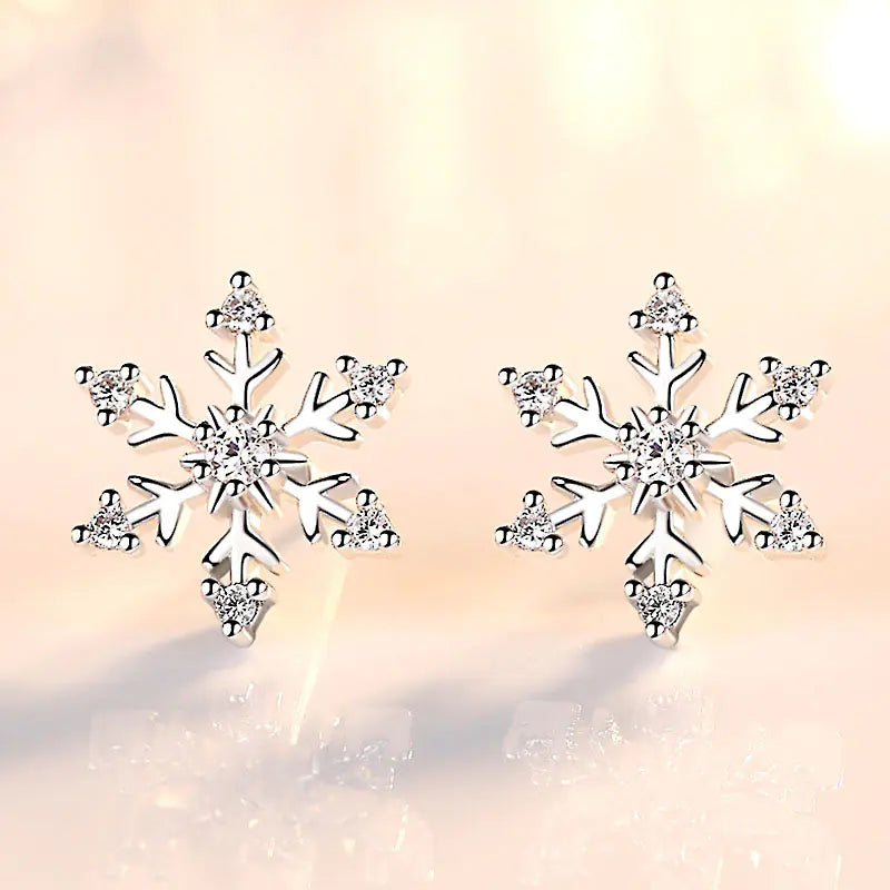 925 Silver Snowflake Earrings for Christmas
