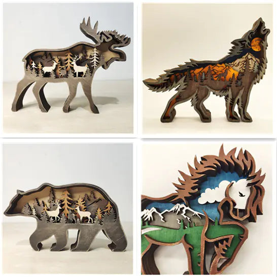 Wooden 3D Animal Carving Christmas Wall Decor
