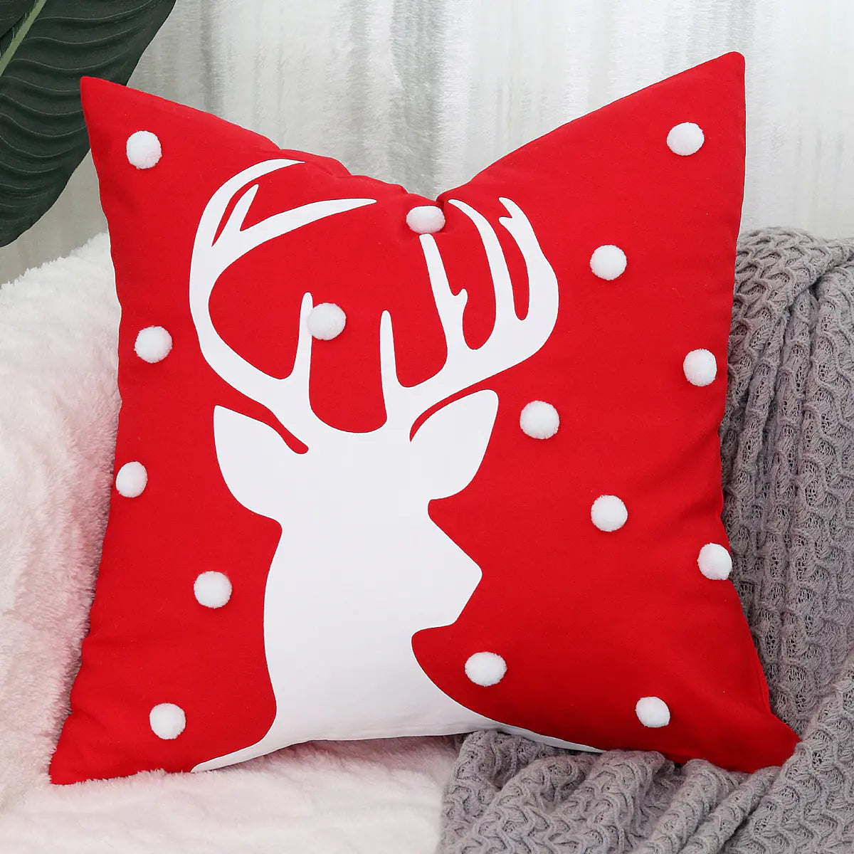 Christmas Tree Gold Foil Deer Cushion Cover 45x45 cm