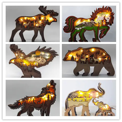 Wooden 3D Animal Carving Christmas Wall Decor