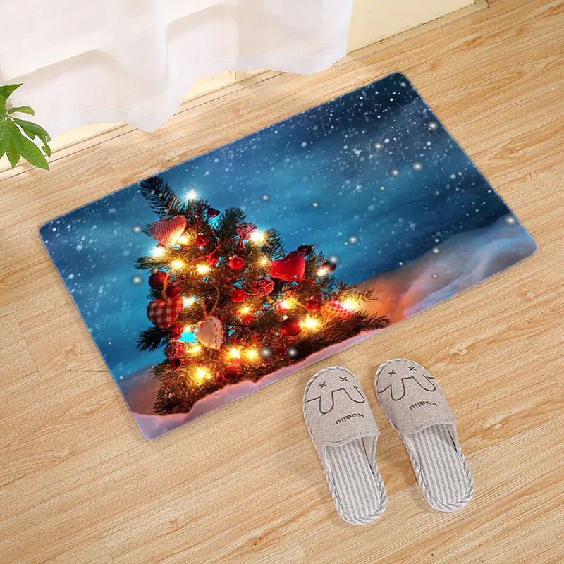 Fleece Christmas Door Mat and Non-Slip Bathroom Rug
