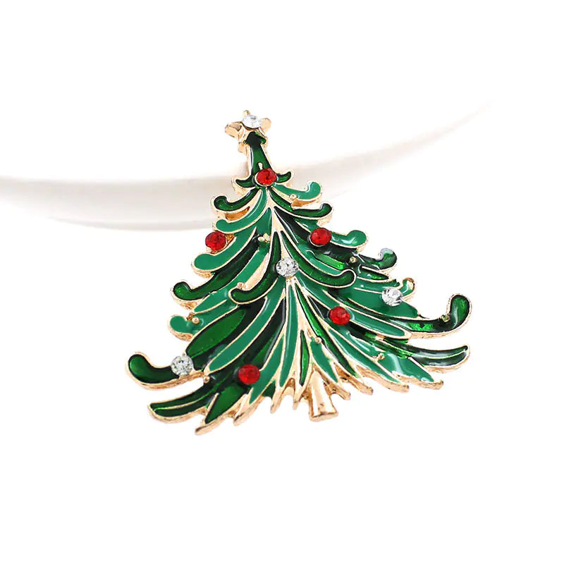 White Colorful Diamond Christmas Tree Brooch for Women
