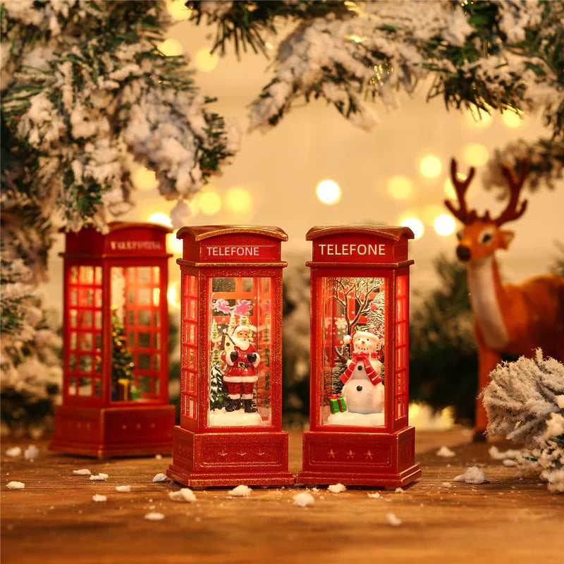 Christmas Decor Snowman Water Phone Booth Light Up Piece