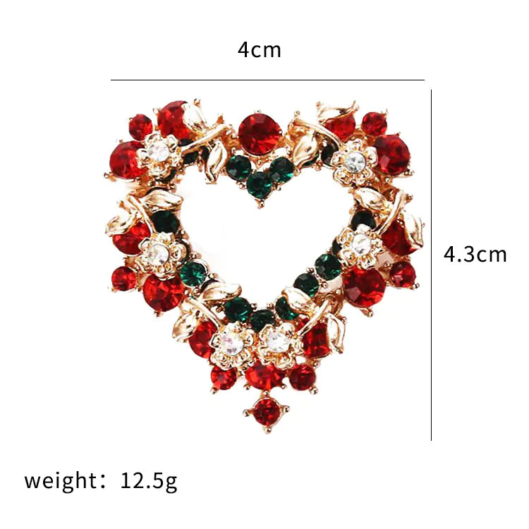 Fashionable Christmas Heart Flower Brooch with Rhinestones